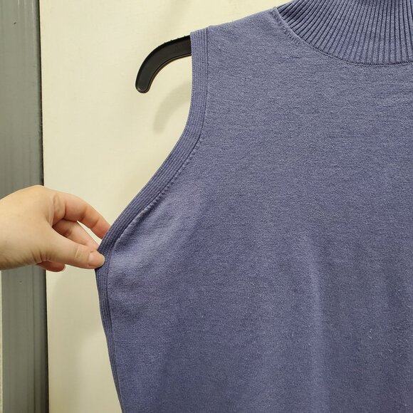 Amanda Smith Women's Vintage Steel Blue Silk Blend Sleeveless Mock Neck Shell M - Picture 2 of 7